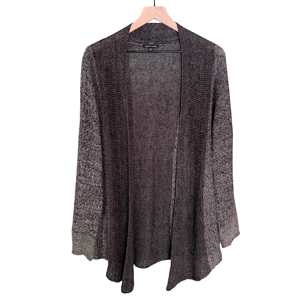 Eileen Fisher Linen Long Sleeve Open Front Knit Cardigan Grey Women’s Size Small